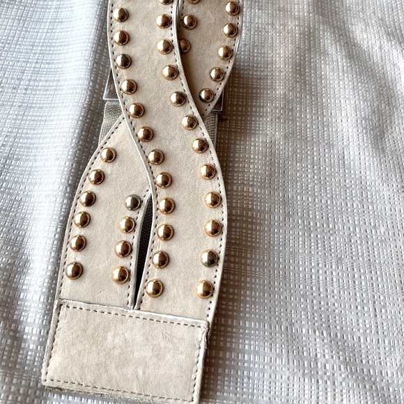 Vintage Wide Statement Suede Leather Corset Belt Gold Studs Boho Maximalist main image 12